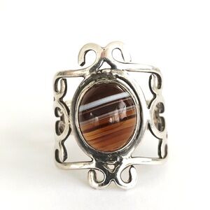 Silver and Brown Tiger’s Eye Striped Ring